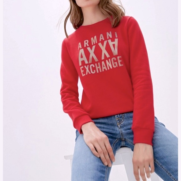 Armani Exchange Red Sweatshirt Gold Large Logo Sz S price firm! - Picture 1 of 6